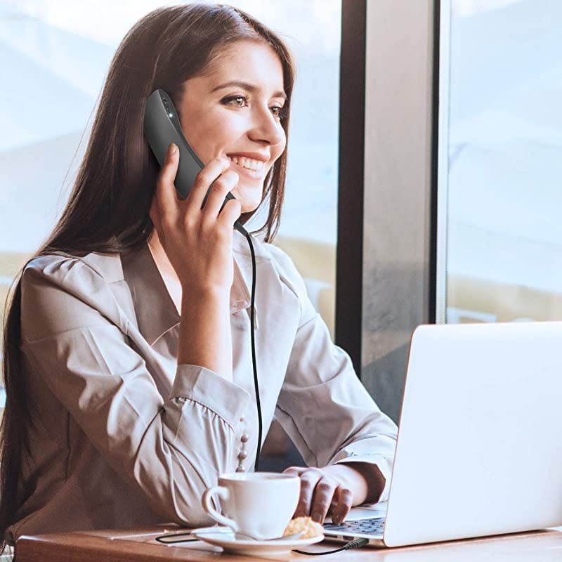 Wired Portable USB Handset Plug and Play with 2M Long Cable for Softphone Lightweight 78g Retro Volume Control Microphone Mute for ComputerSkypeVoipOffice DesktopPCLaptopCall Center