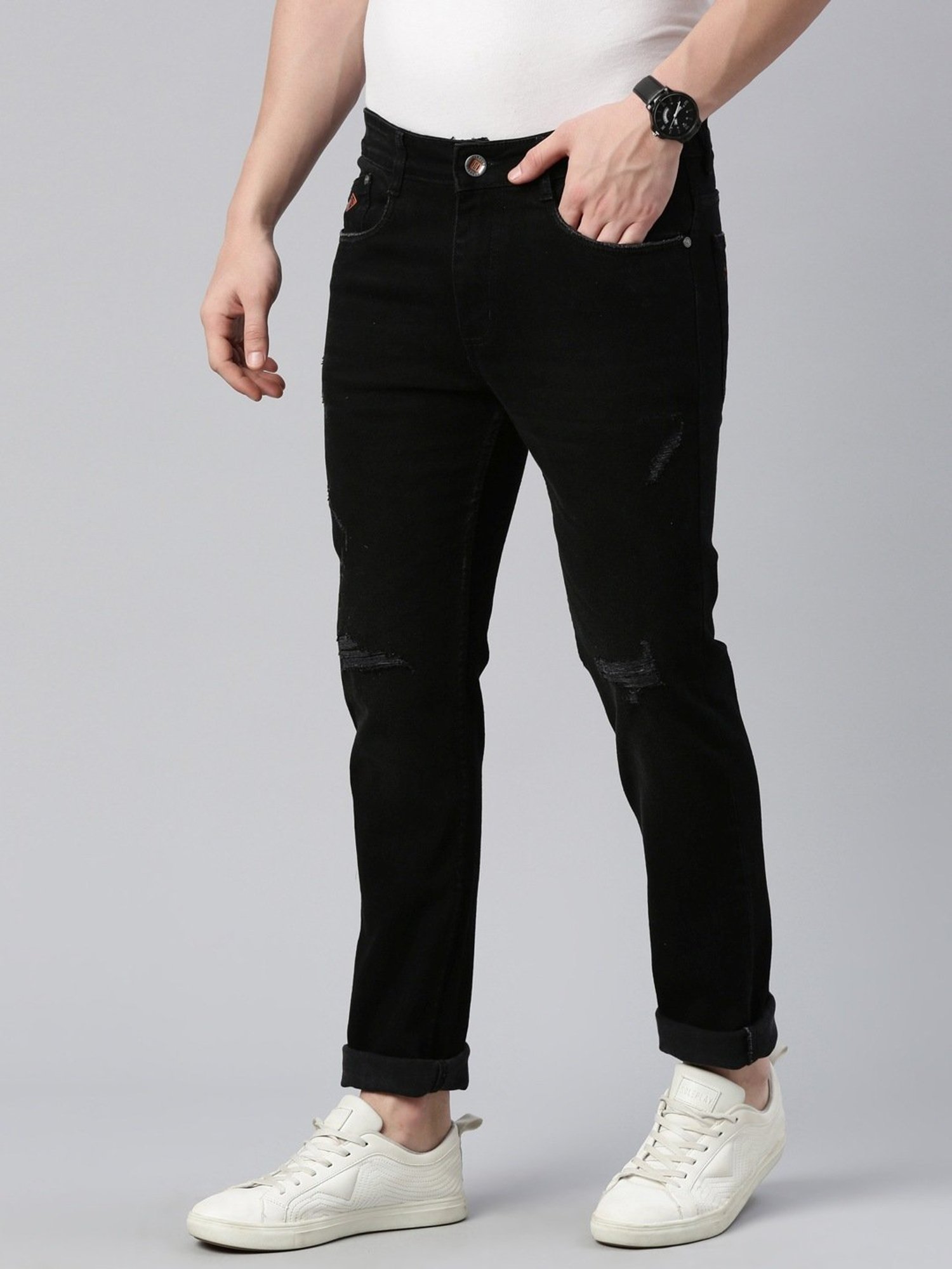 CINOCCI Black Cotton Slim Fit Jeans