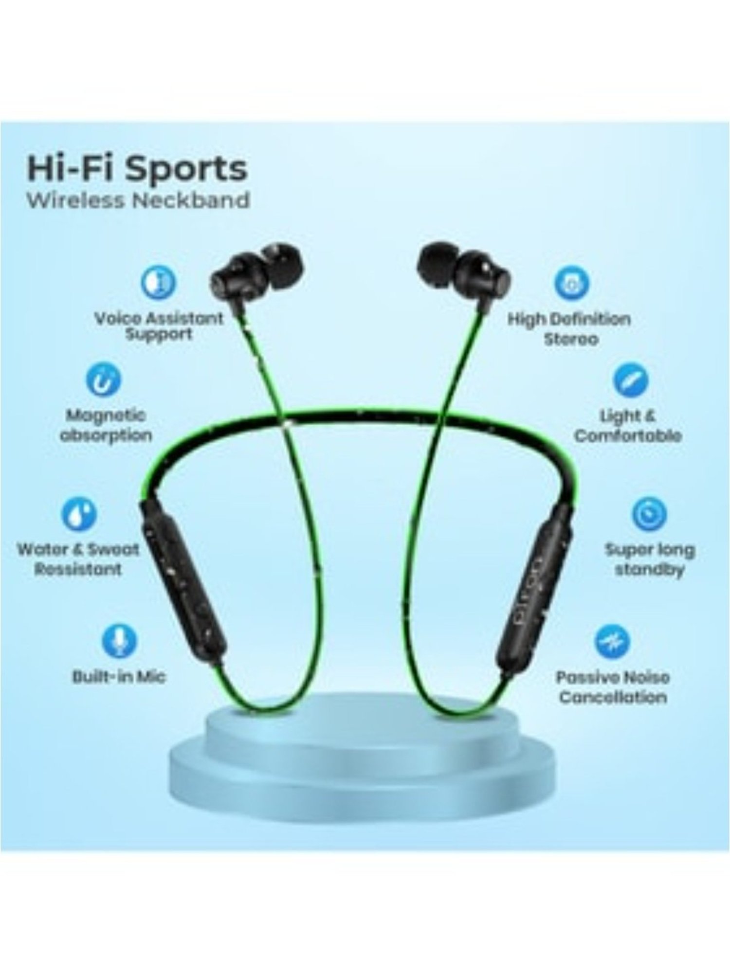 PTron Tangent Lite Bluetooth 5.0 Wireless in Ear Neckband with Mic (Black & Green)