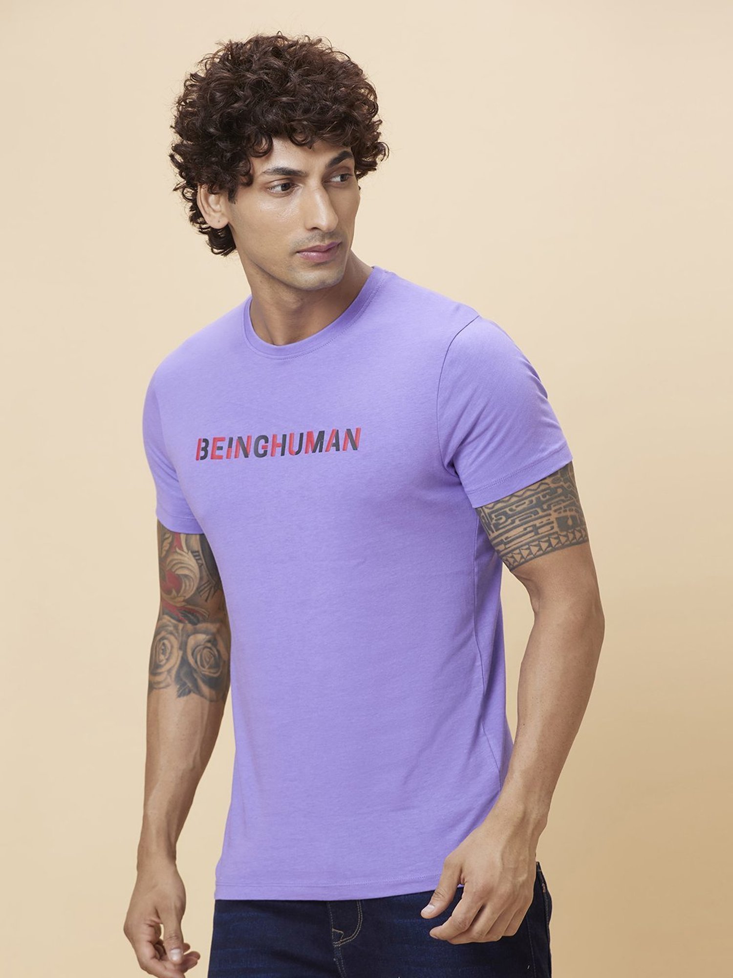 Being Human Purple Regular Fit Logo Printed T-Shirt