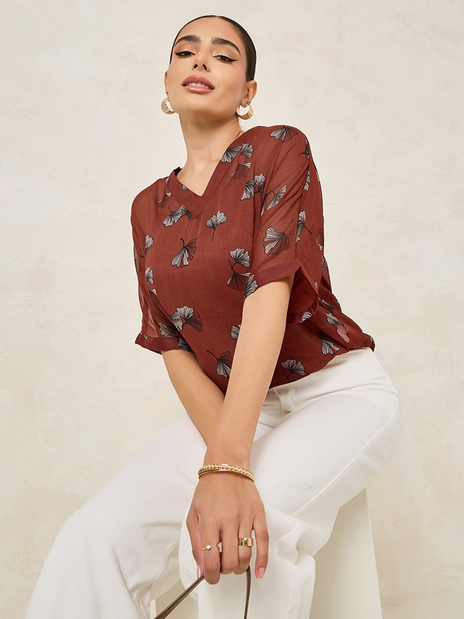 Styli Rust Printed Top