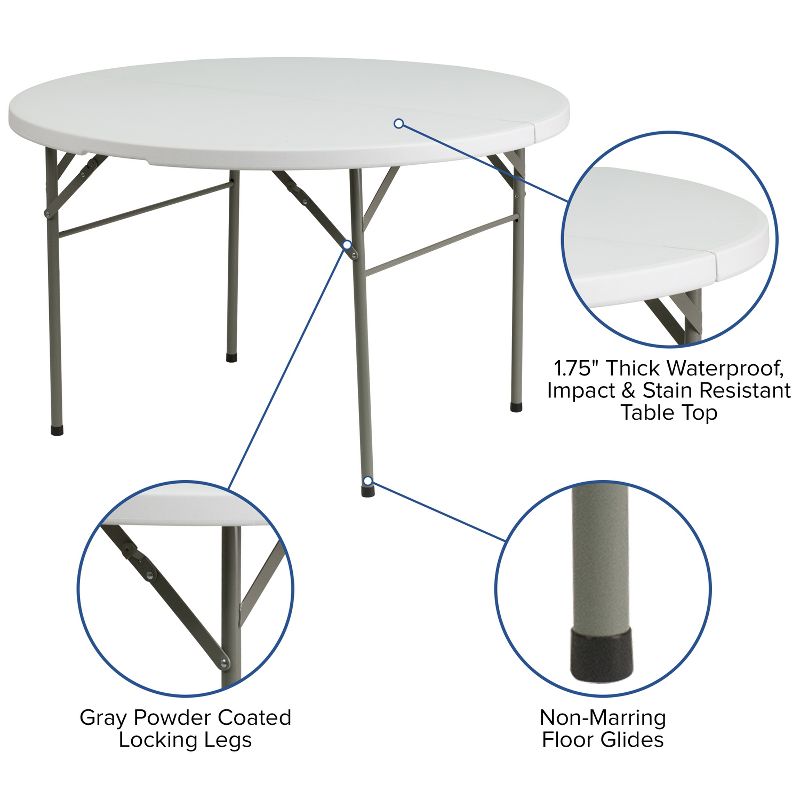 Flash Furniture 4-Foot Round Bi-Fold Granite White Plastic Banquet and Event Folding Table with Carrying Handle
