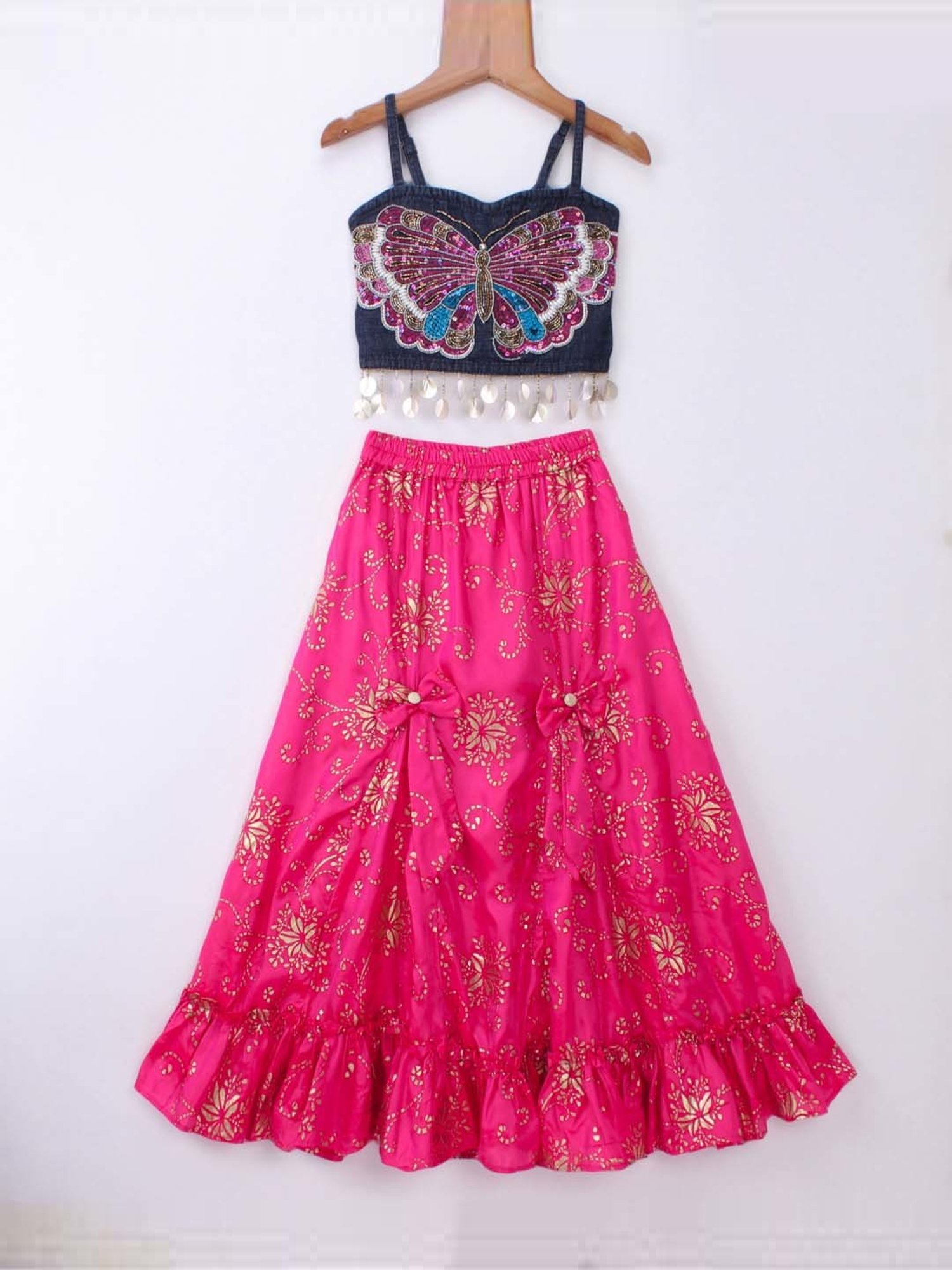 TWISHA Kids Blue & Pink Embroidered Top Set