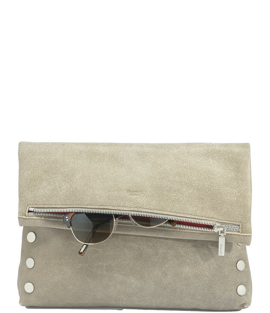 Hammitt VIP Fold Over Large Studded Leather Zip Flap Crossbody Bag