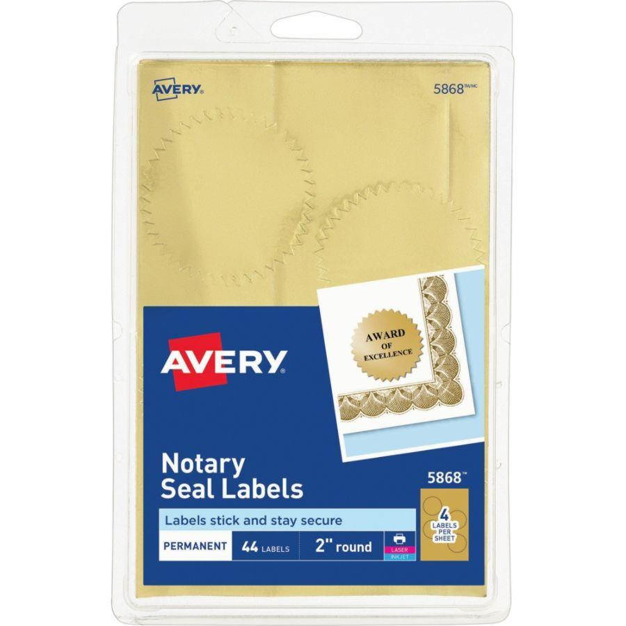 Avery Printable Gold Foil Seals 2" dia 44/Pack 05868