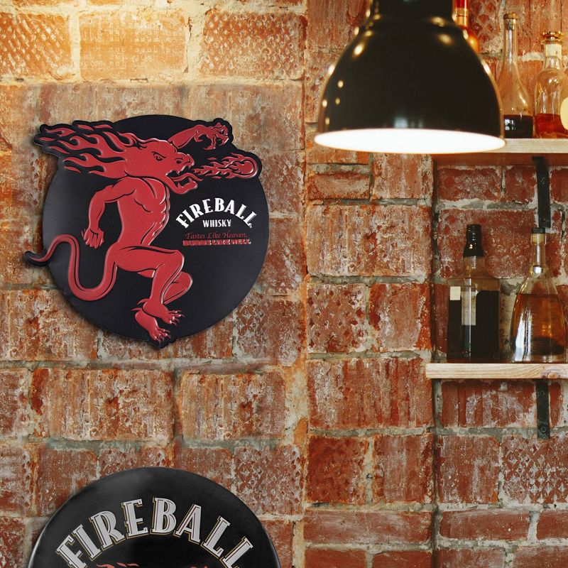 Fireball Whisky Embossed Metal Sign Black/Red - Crystal Art Gallery