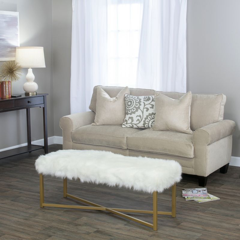 Faux Fur Rectangle Bench White - HomePop
