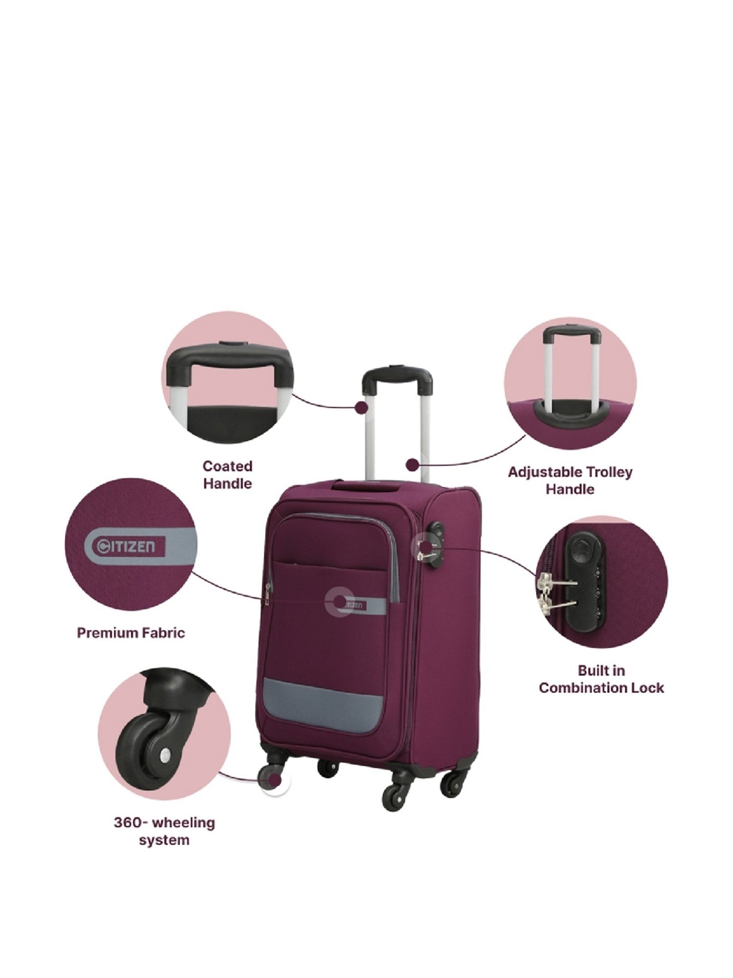 Citizen Wander Weave Purple Color Block Soft Cabin Trolley Bag - 58 Cms