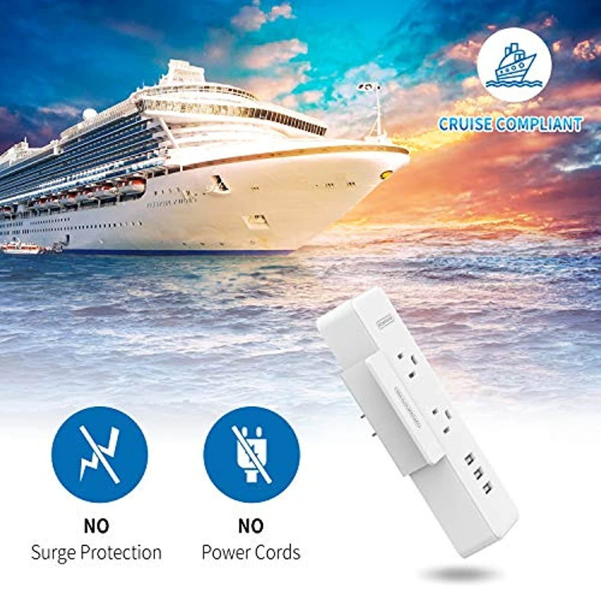 Cruise Power Strip No Surge Protector - NTONPOWER Travel Small Power Strip with 3 USB Ports 2 Outlets, Compact USB Charging Station with Stand, Travel Cruise Ship Accessories and Essentials - 2 Pack
