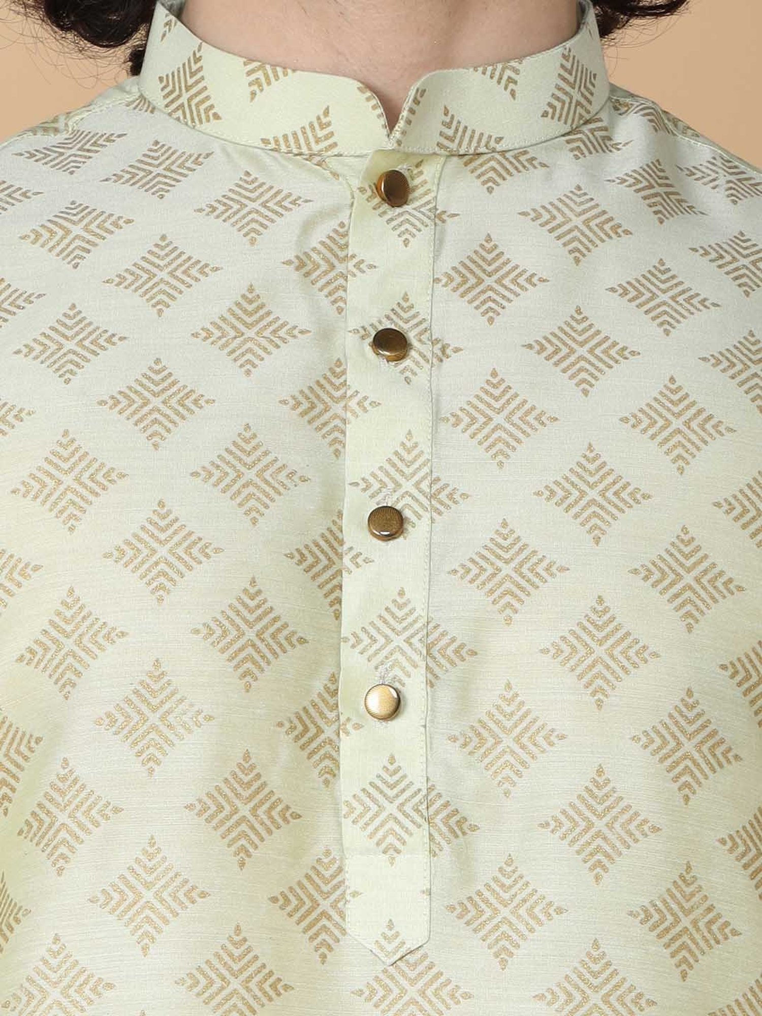 TABARD Light Green & Beige Regular Fit Printed Kurta & Pyjamas Set