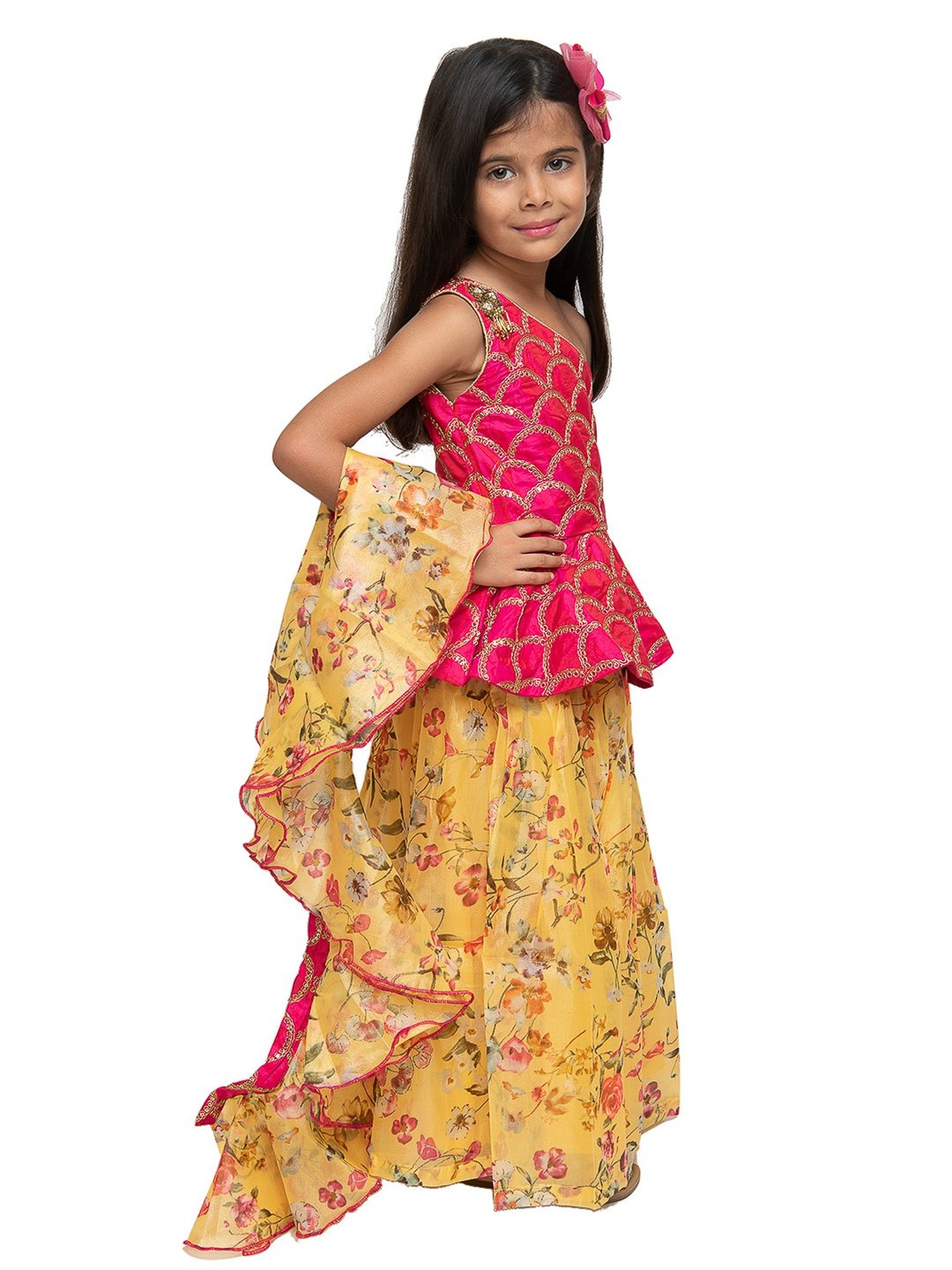 Fairies Forever Kids Yellow Printed Top With Dhoti