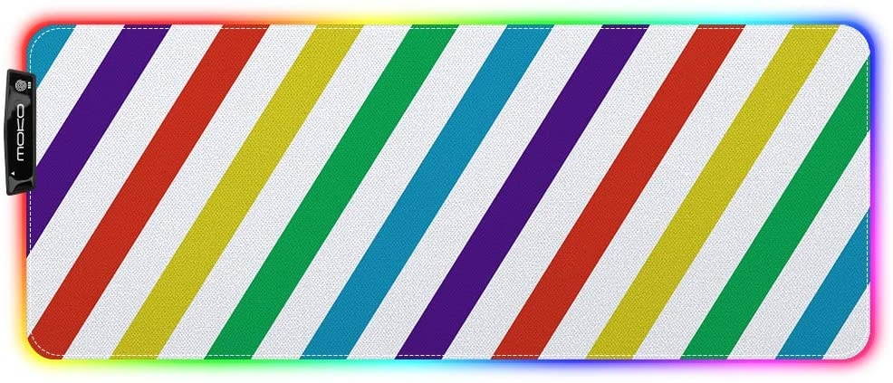 MoKo RGB Gaming Mouse Pad, Large Extended Glowing Led Mousepad with 15 Lighting Modes and USB 2.0 Port, Non-Slip Rubber Base Computer Keyboard Pad Mat for Gamer, 32.09 x 12 x 0.16 Inch - Rainbow