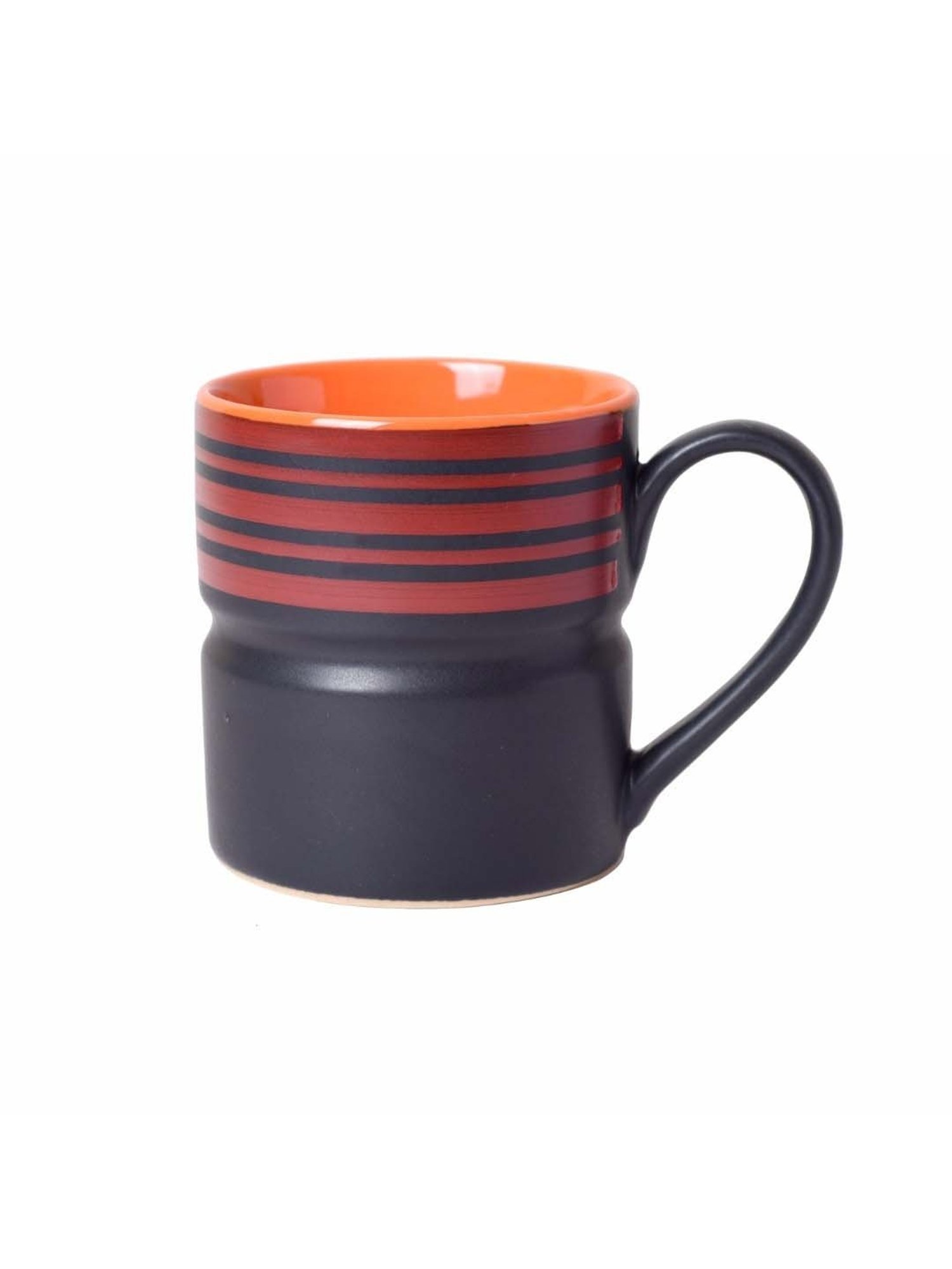 Unravel India Black & Orange Ceramic Matte Work Coffee Cup - Set of 6