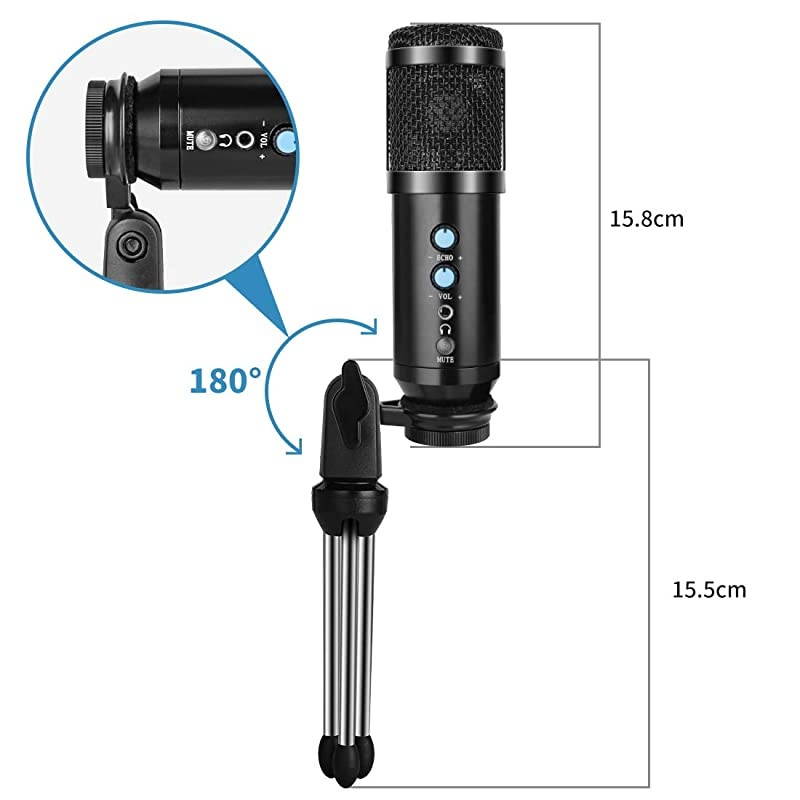 Microphone Metal Condenser Recording Microphone for Laptop MAC or Windows Cardioid Studio Recording Vocals Voice OversStreaming Broadcast and YouTube Videos