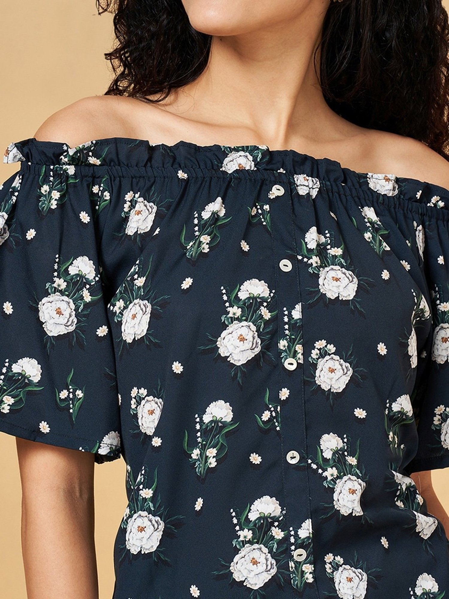 YU by Pantaloons Black Floral Print Top