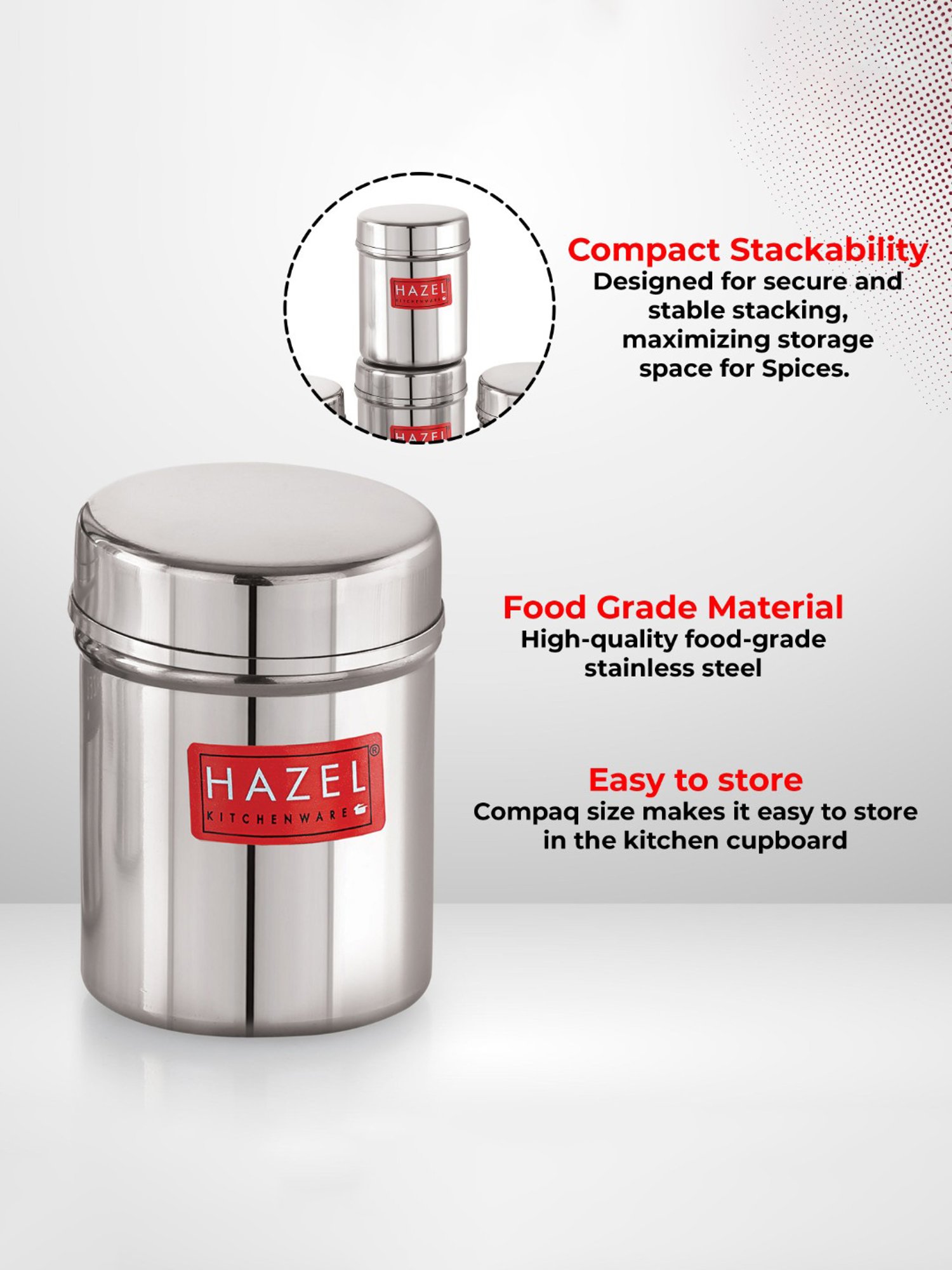 HAZEL Silver Stainless Steel Air Tight Storage Containers 150 ml - Set of 2