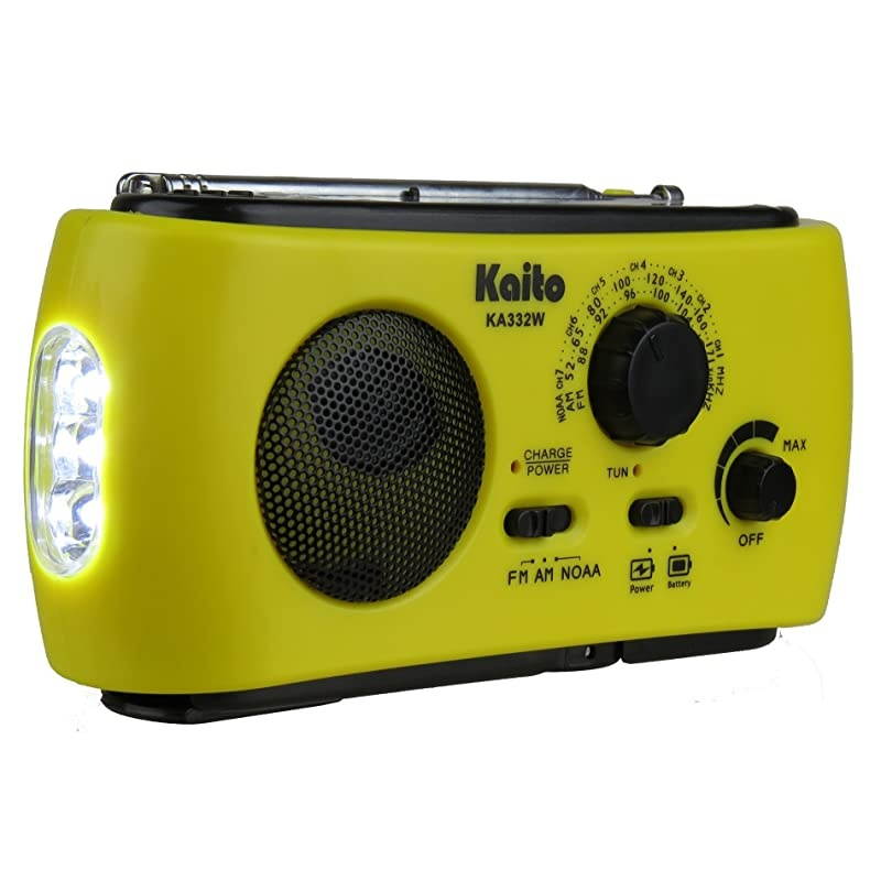 KA332W Portable Hand Crank Solar AMFM NOAA Weather Radio with Cell Phone Charger 3LED Flashlight Yellow