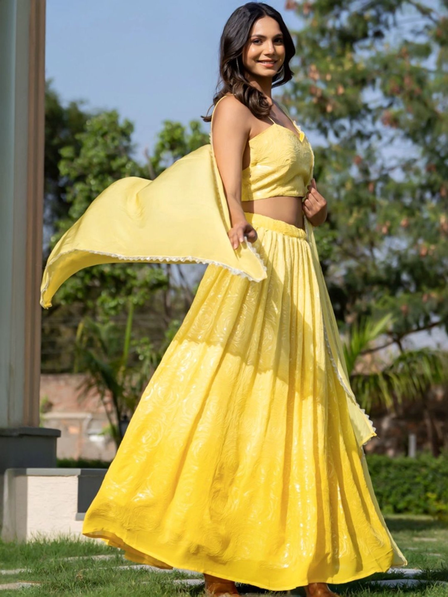 HOUSE OF JAMOTI Yellow Embellished Lehenga Choli Set With Dupatta