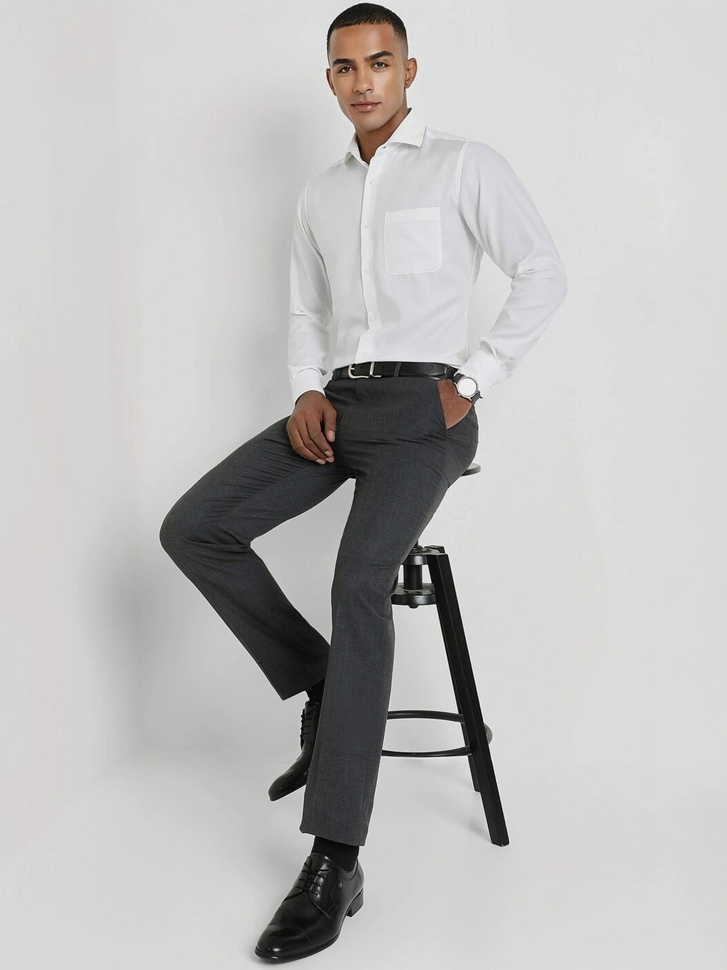 Allen Solly Grey Slim Fit Texture Trousers