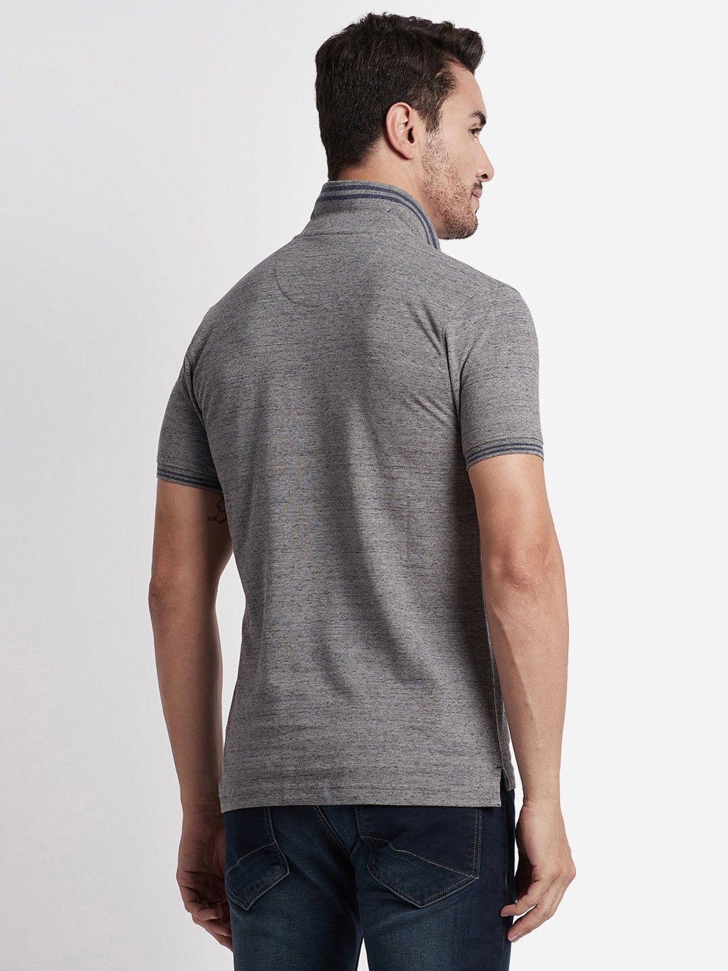 Beverly Hills Polo Club Grey Melange Regular Fit Pure Cotton Polo T-Shirt