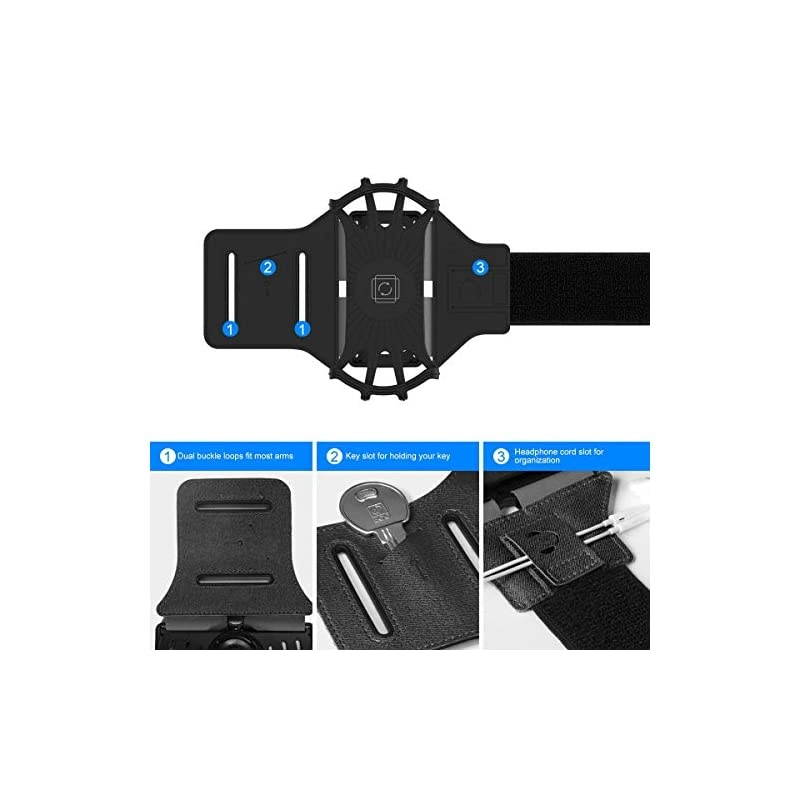 Running Armband for iPhone 12 Pro 11 Pro Max X XR XS 8 7 6 6s Plus,Galaxy S20 S10 S9 Plus, Note 20/10/9/8, 360&deg;Rotatable with Key Holder Phone Armband for Hiking Biking Walking(Black)