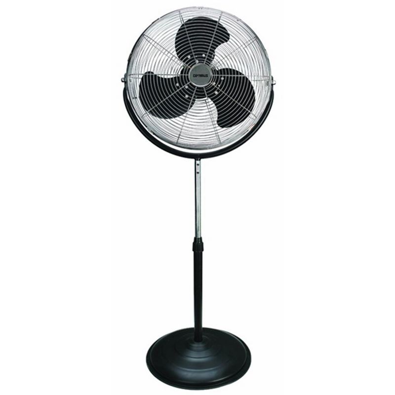 Optimus F-4184 18 Inch Powerful 3 Speed Standing 360 Degree Tilt Adjustable Height Industrial Home Floor Fan with Chrome Wire Grill