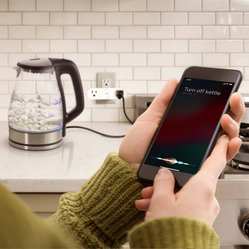 Smart White Wi-Fi Enabled Voice Activated 2 Grounded Outlets Indoor Plug 15A