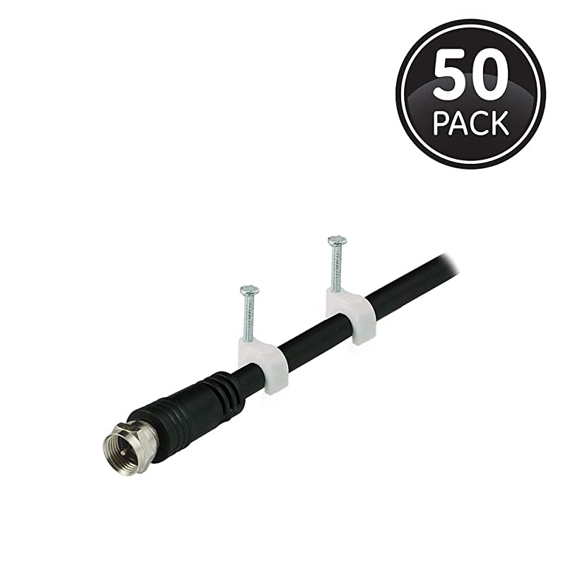 Nailin Cable Clips 50Pack Wire Cord Manament For Audio Video Coaxial and Network Cables Easy Installation White with Resealable Bag 51281