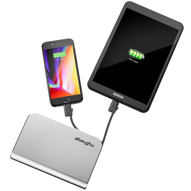myCharge Hub Max 10050mAh/2.4A Output Power Bank with Integrated Charging Cables - Silver