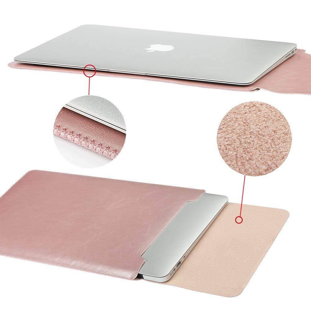 LAPOND Waterproof Real Leather Sleeve Case For 11.6 Inches MacBook Air,Laptop Case Bag with Mouse Pad (Rose gold)