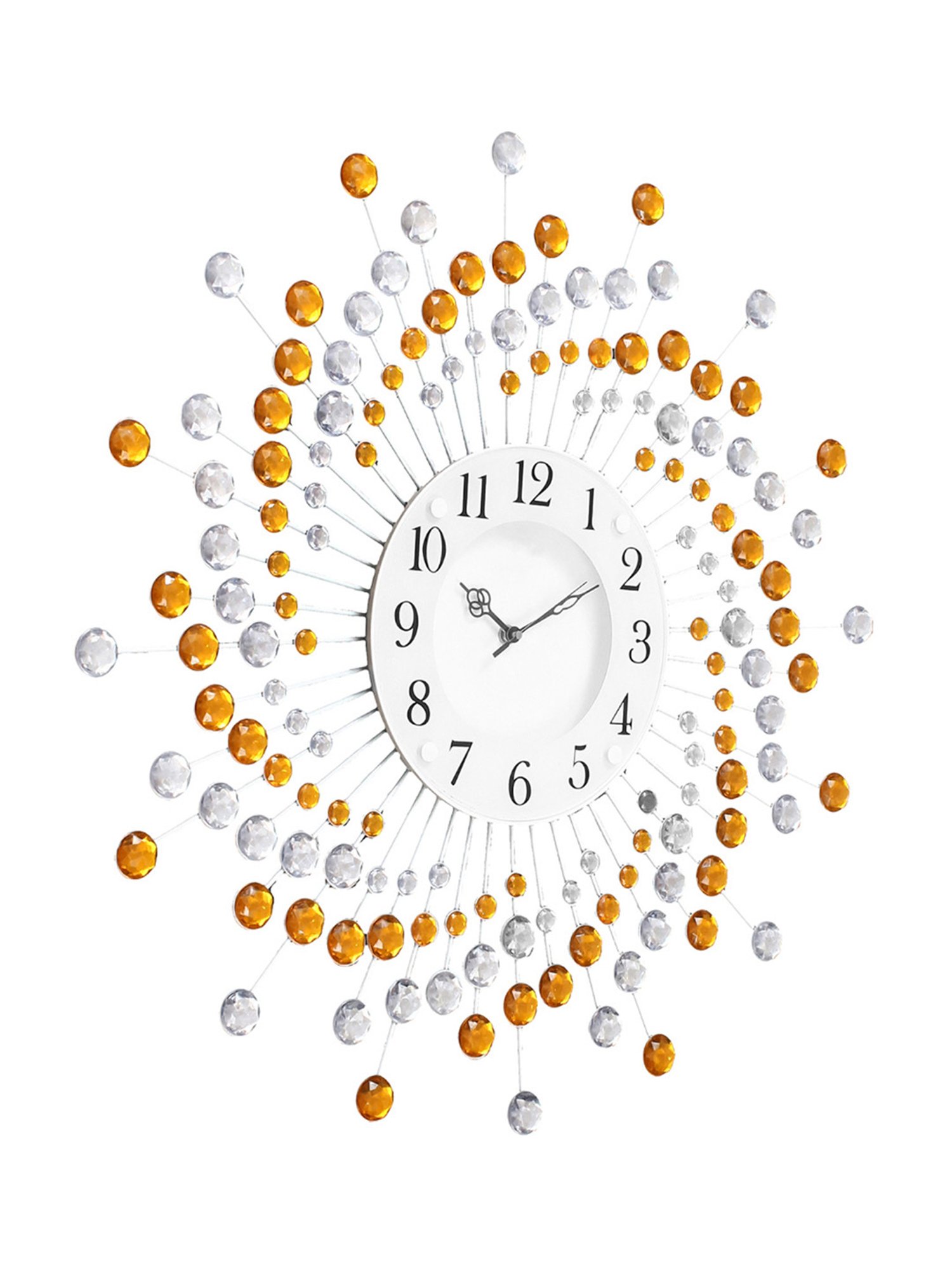 CHRONIKLE Round Embellished White & Yellow Iron Wall Clock