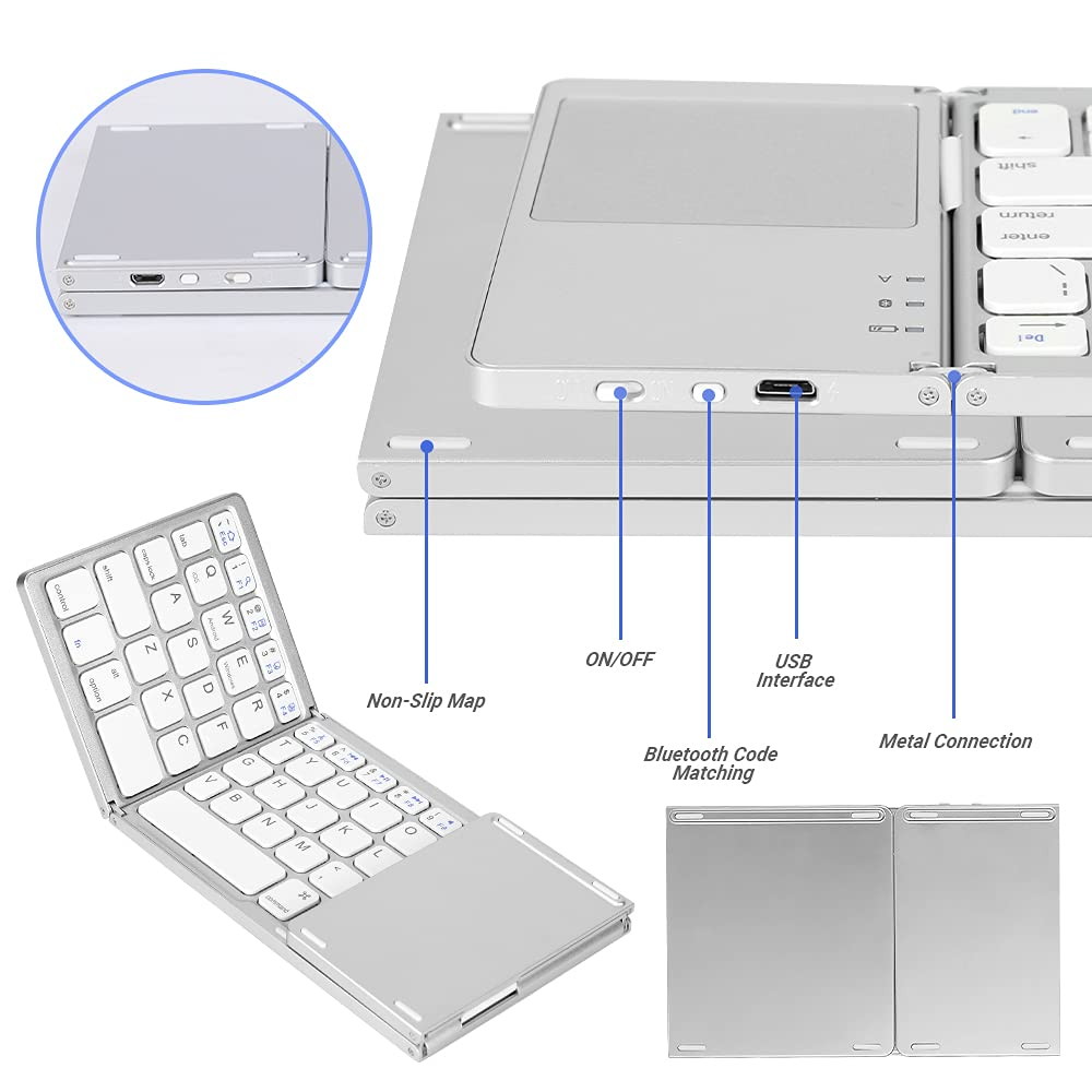 Foldable Bluetooth Keyboard with Touchpad - Samsers Portable Wireless Keyboard with Stand Holder, Rechargeable Full Size Ultra Slim Pocket Folding Keyboard for Android Windows IOS Tablet & Laptop