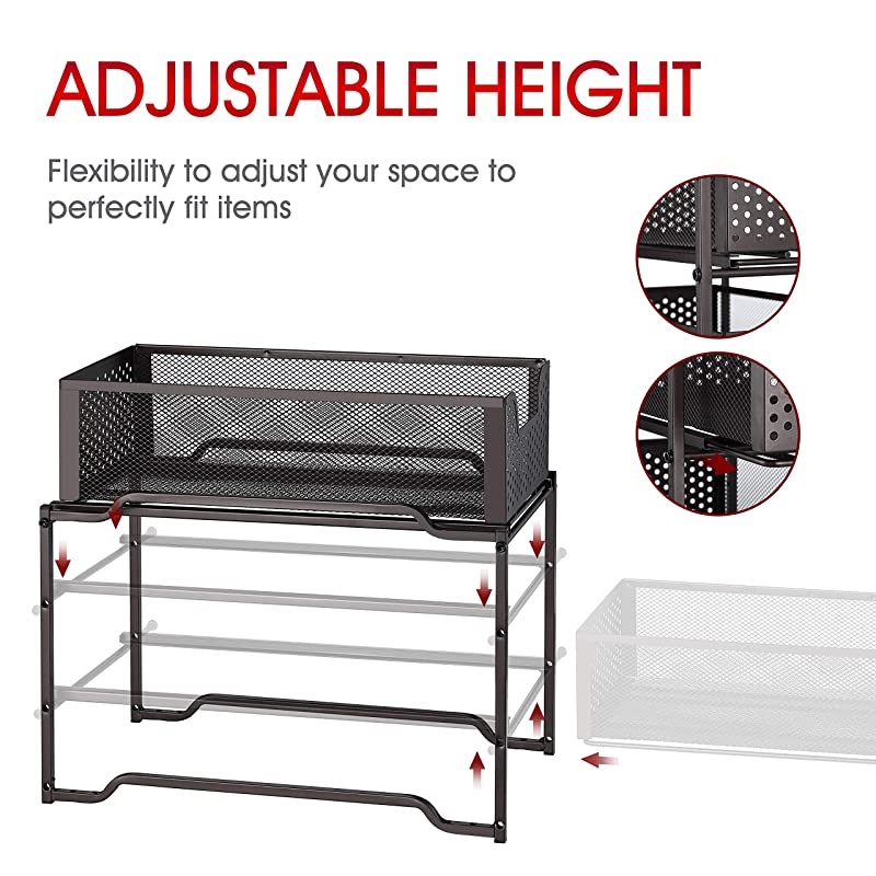 Stackable 2Tier Under Sink Cabinet Organizer with Sliding Storage Drawer Bronze