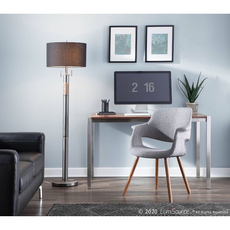 Trophy Industrial Floor Lamp with Gun Metal Linen Shade Black (Includes LED Light Bulb) - LumiSource