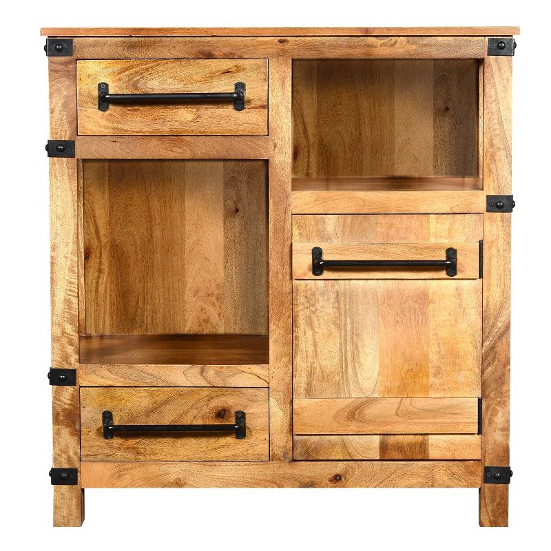 Wooden Cabinet with 2 Spacious Drawers and 2 Open Shelves Brown/Black - The Urban Port
