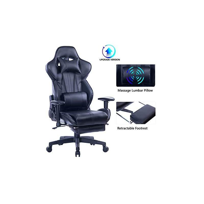 Gaming Chair Super Big and Tall PC Computer Game Chair with Footrest Racing Desk Chair Ergonomic Office Chair High Back PU Leather Computer Game Chair with Massage Lumbar Support