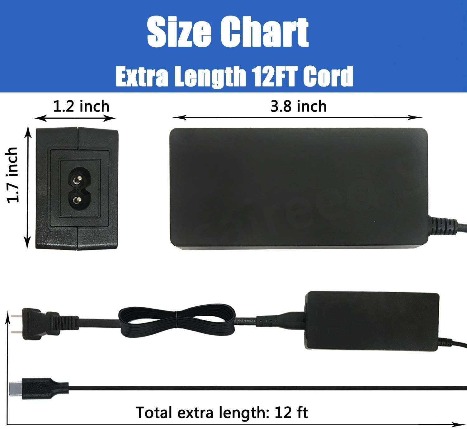 Saireed UL Type C Charger for Samsung Chromebook Plus XE513C24-K01US,V2 XE521qab-k01us XE520QAB-K01US XE520QAB-K02US XE520QAB-K03US,LTE XE525QBB-K01US Laptop Power Supply USB C Adapter 12Ft Cord