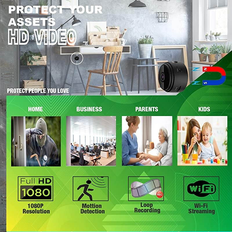 Hidden Spy Camera WiFi Small Wireless Video Camera Full HD 1080P Night Vision Motion Sensor Support SD Card for iPhone Android Video Detection Security Nanny Surveillance Cam