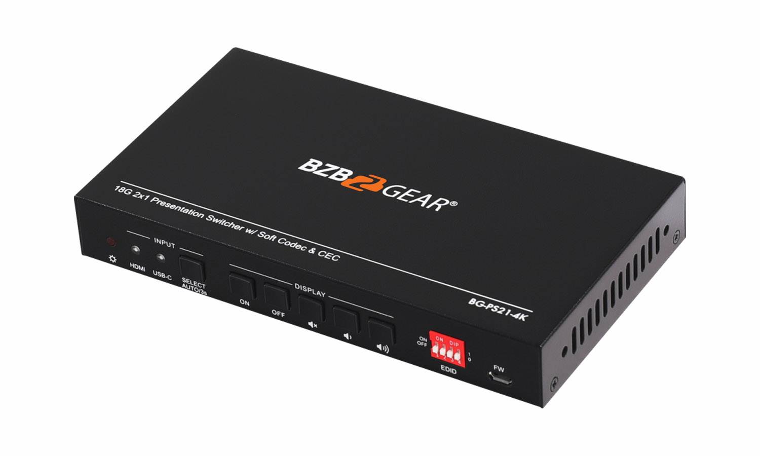 BZBGEAR 4K/UHD 2x1 18Gbps 4x4x4 Presentation/2-Port KVM Switcher with HDMI and USB-C Inputs