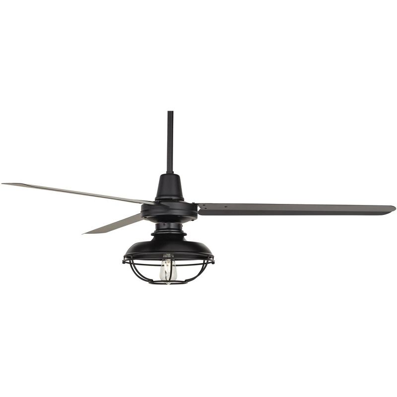60" Casa Vieja Industrial 3 Blade Outdoor Ceiling Fan with Light Kit LED Remote Matte Black Franklin Park Caged Damp Patio Porch