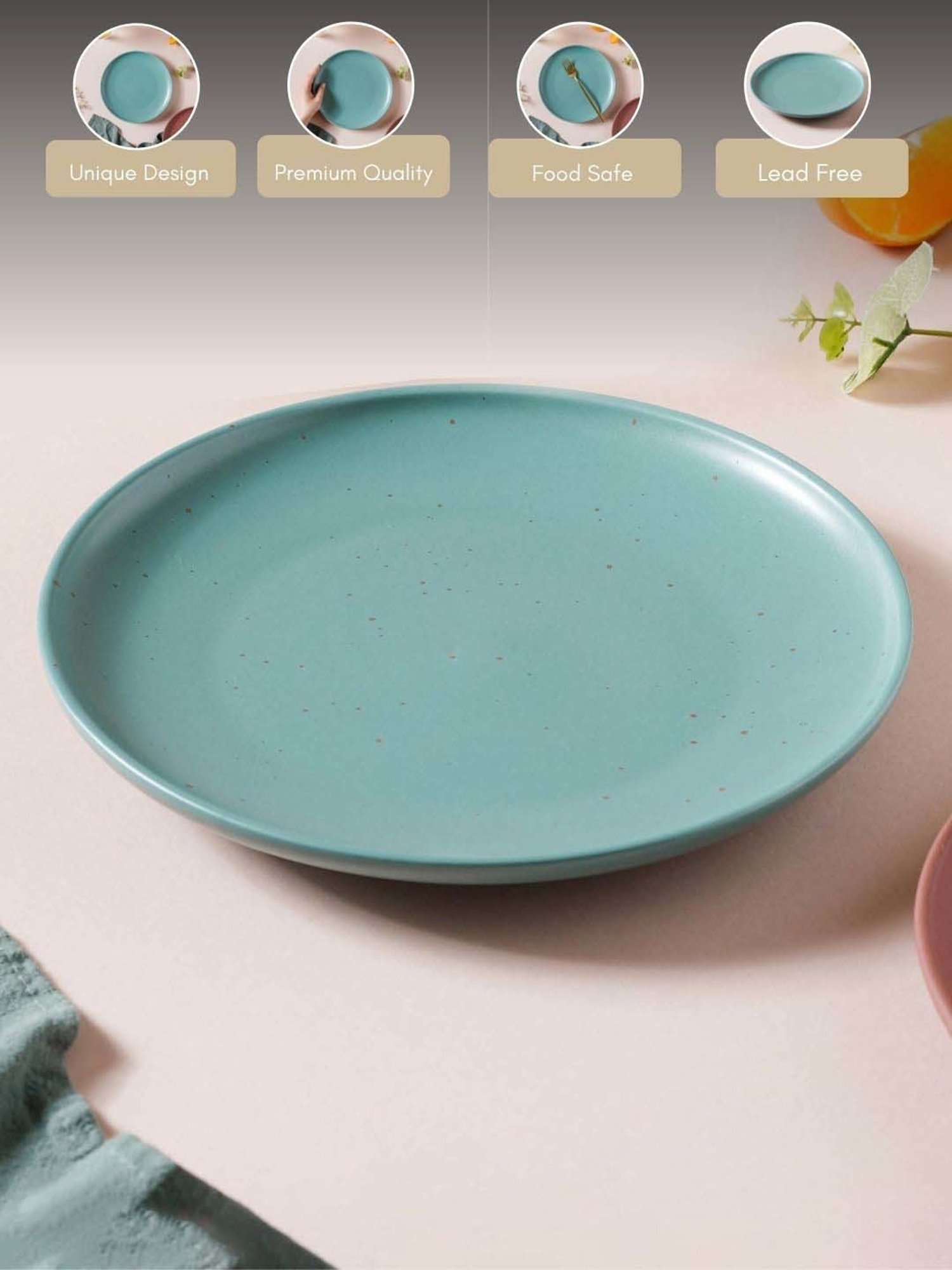 Nestasia Turquoise Color, Microwaveable, Lead-Free & Food-Safe Ceramic Snack Plate, 8-inch