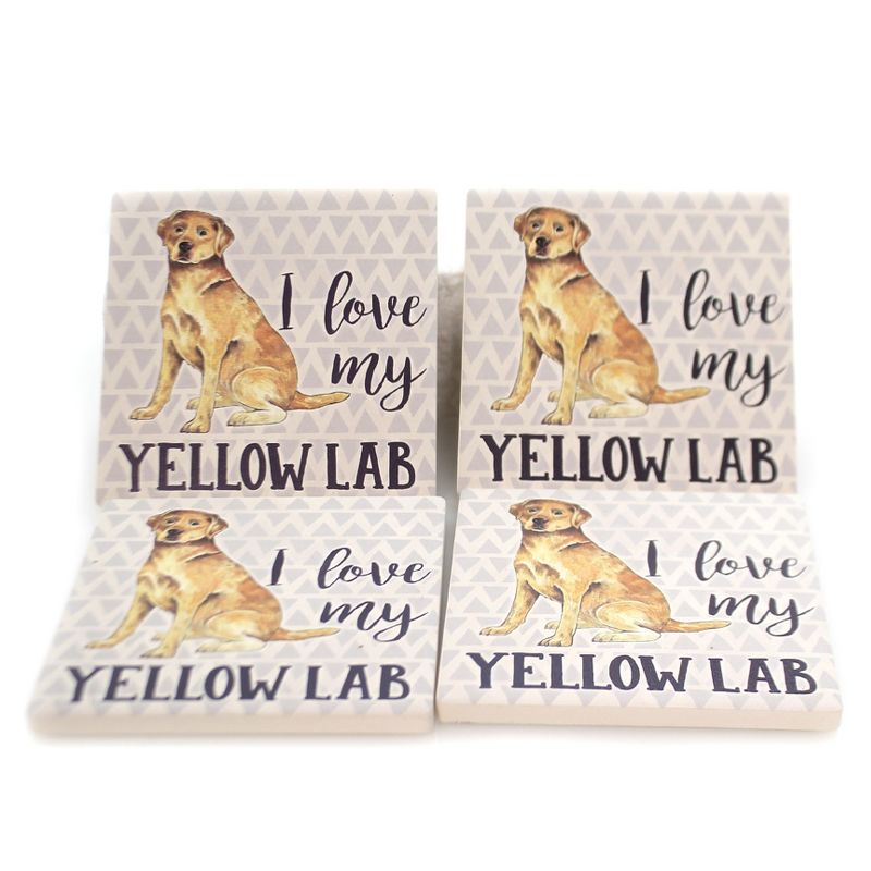 Tabletop 4.0" Yellow Lab Coasters Cork Back Absorbent Carson Home Accents  -  Coasters