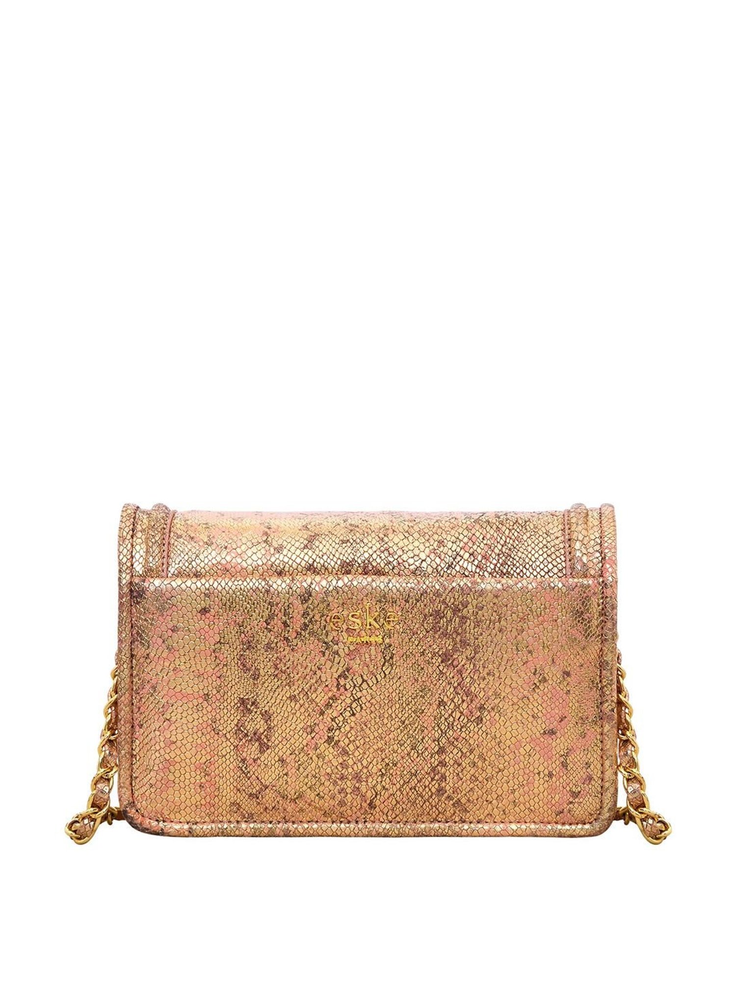 Eske Lucie Pink & Golden Textured Medium Sling Handbag