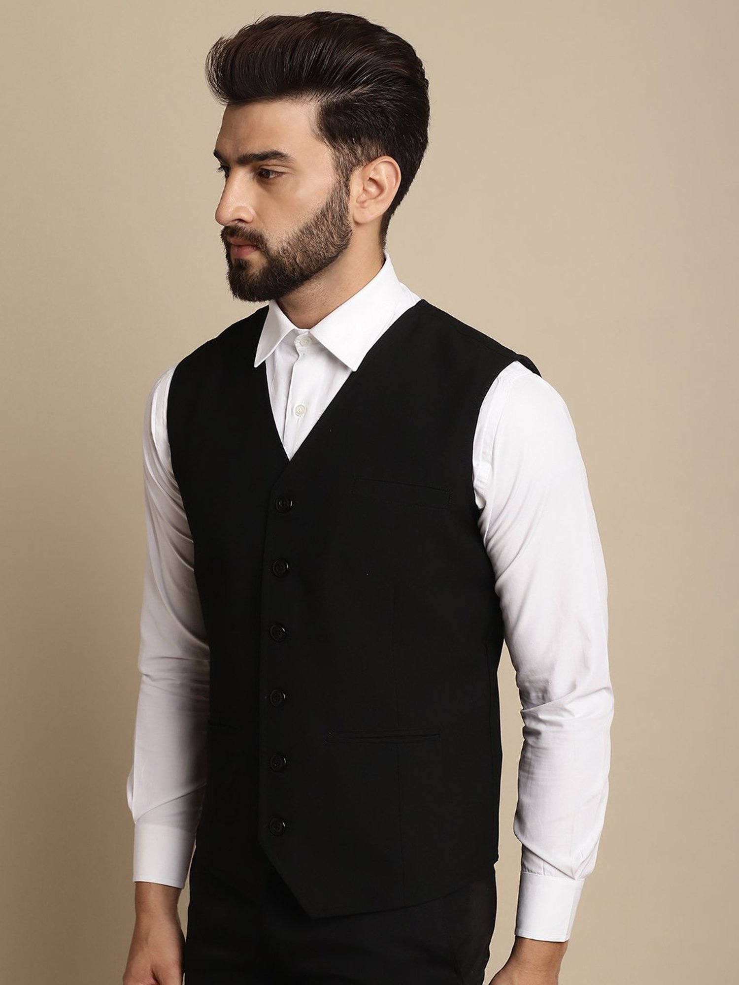 Even Black Regular Fit V Neck Waistcoat