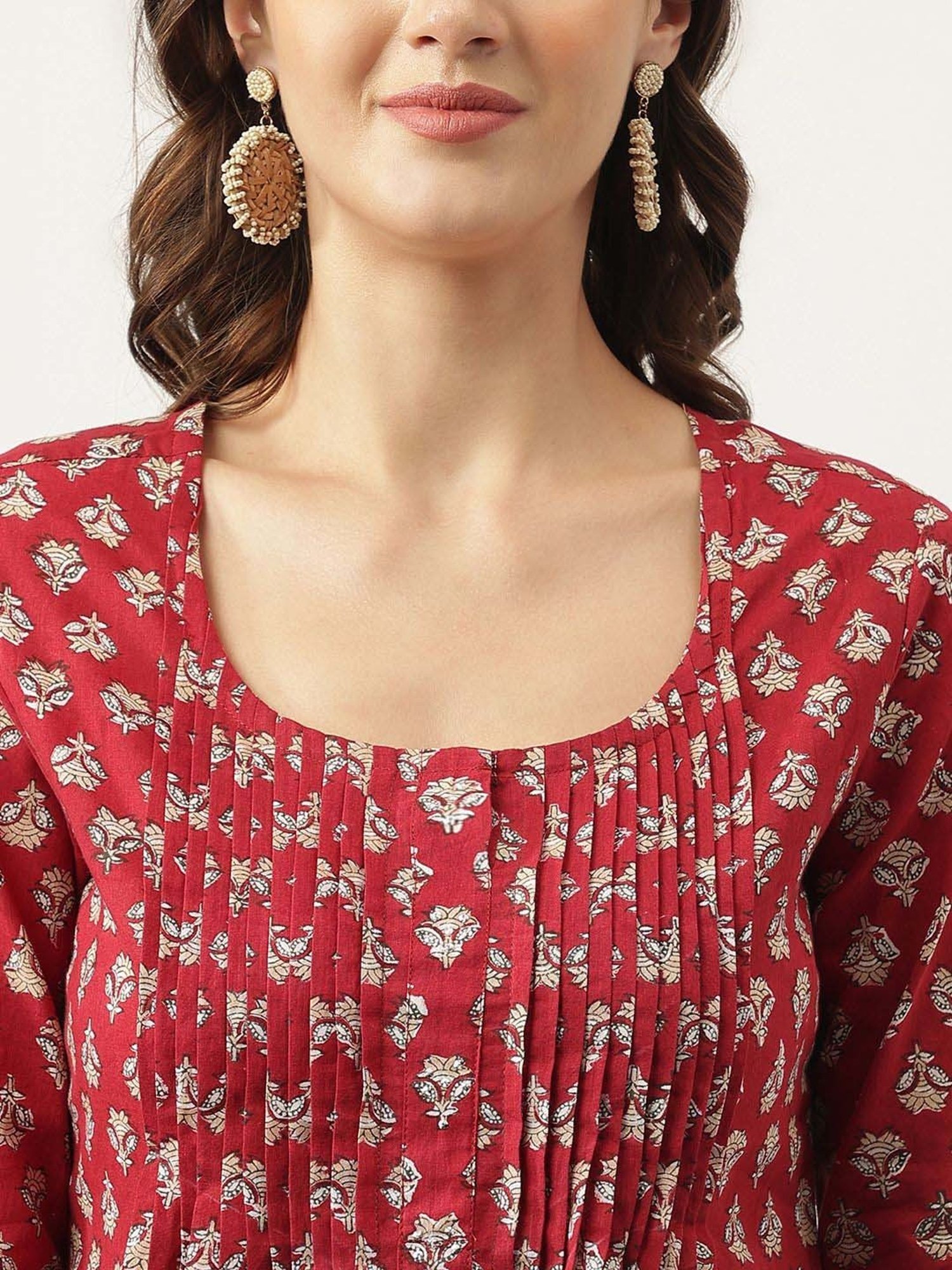 Divena Maroon Cotton Floral Print Top