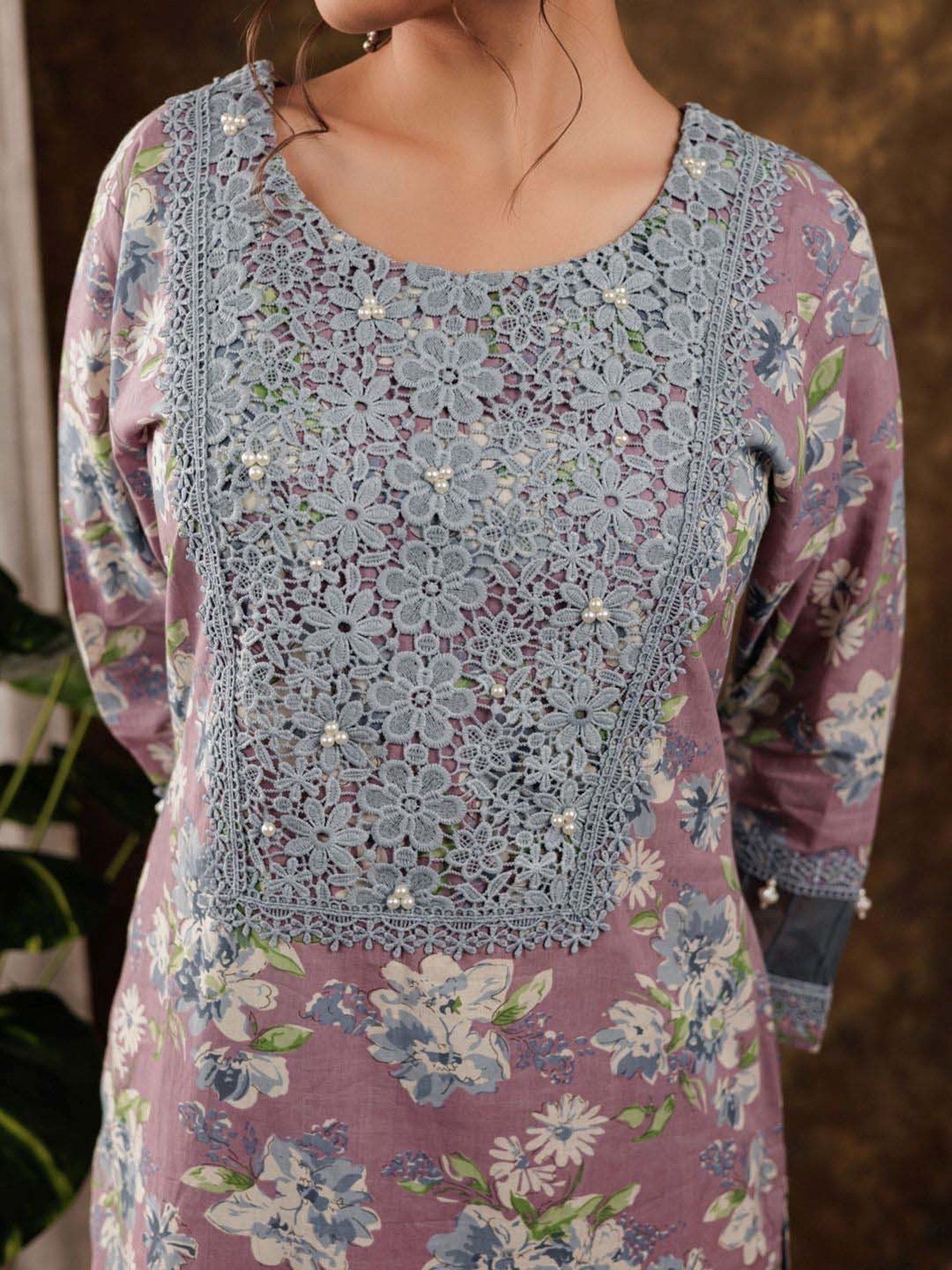 Yufta Purple Cotton Printed Kurta Pant Set With Dupatta