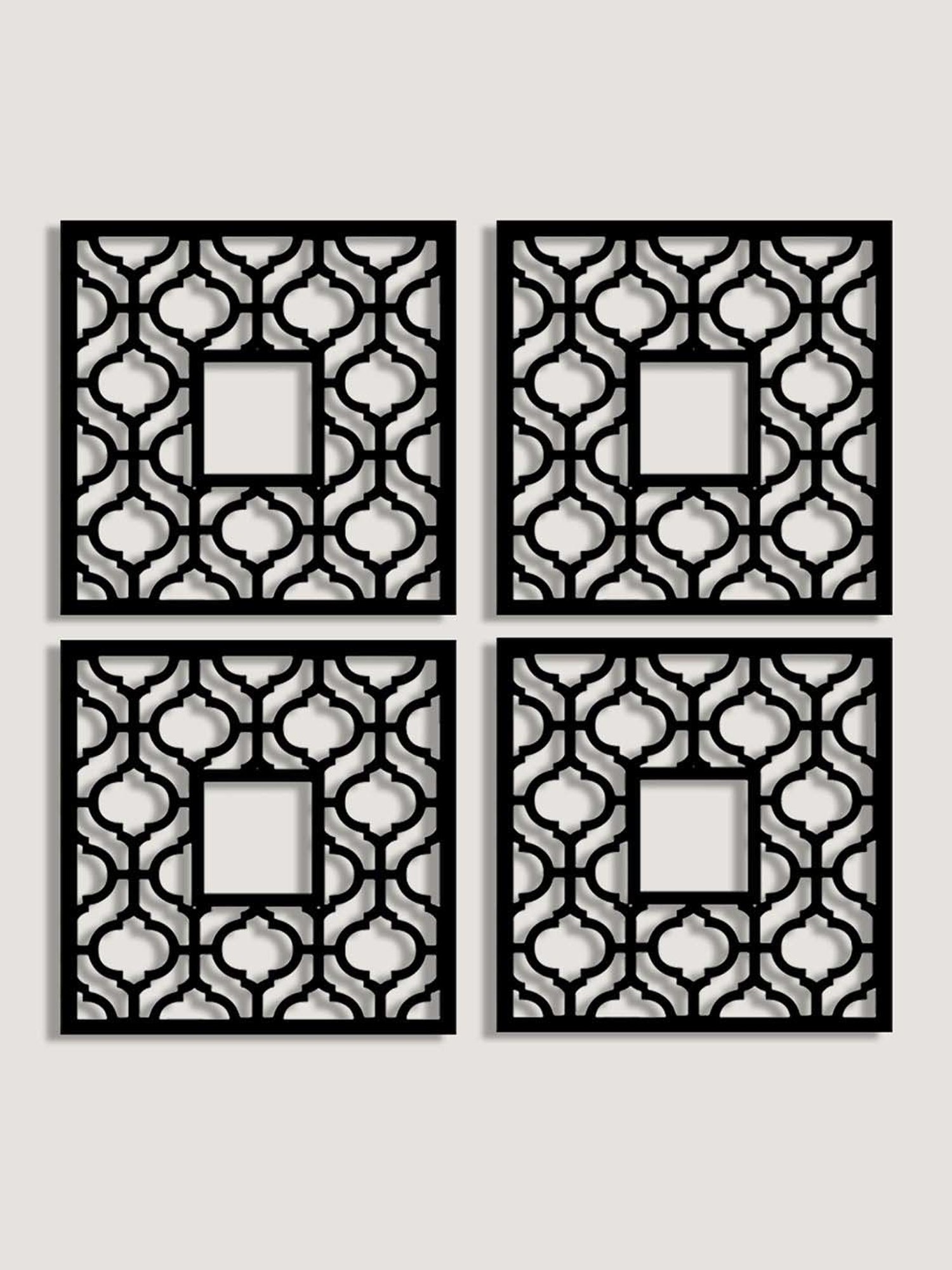 Art Street Black Mdf Jharokha Jali Square Hanging Wall Art - Set of 4