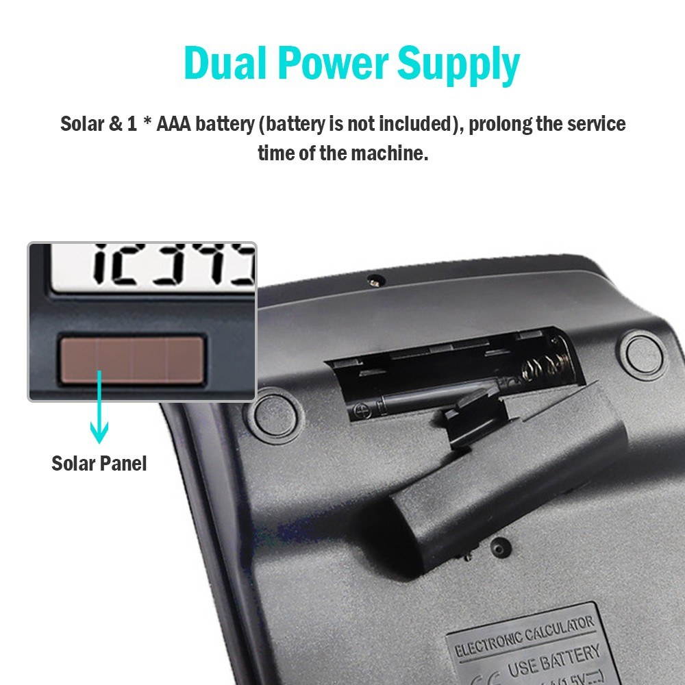 837B Desktop Electronic Calculator Standard Function Basic Counter with 12-Digits Large LCD Display Big Buttons Dual Powers Solar Batterys Powered for Home Office Business School