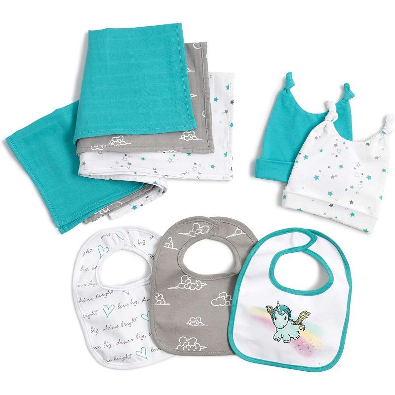 JumpOff Jo - Layette Gift Set 17-Piece Newborn Baby Clothes Pack, 0-3 Months - Unicorn Turquoise