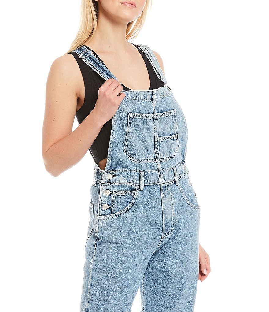 Free People Ziggy Square Neck Sleeveless Denim Overalls